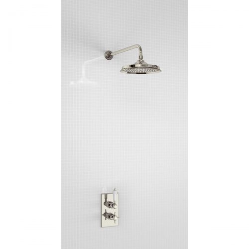 Arcade Nickel Concealed Thermostatic Single Outlet Shower Valve with Fixed Head and Wall Arm