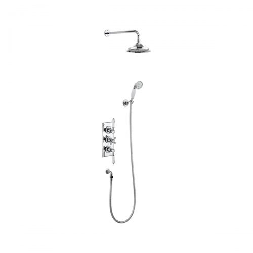 Burlington Trent Concealed Thermostatic Dual Function Independent Control Shower Valve with Fixed Head and Wall Arm + Slide Rail Kit