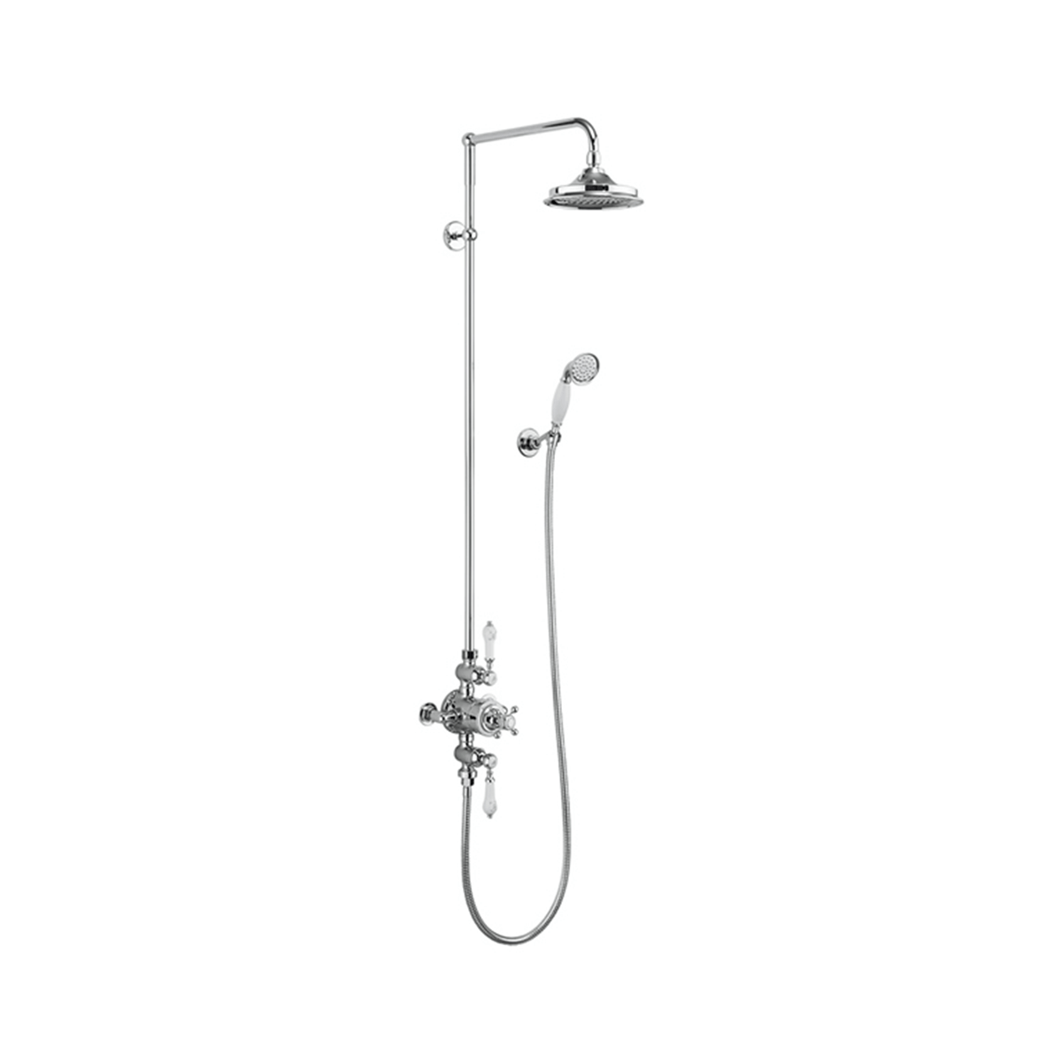 Burlington Avon Exposed Thermostatic Dual Function Shower Valve with Vertical Riser, Fixed Head and Handset